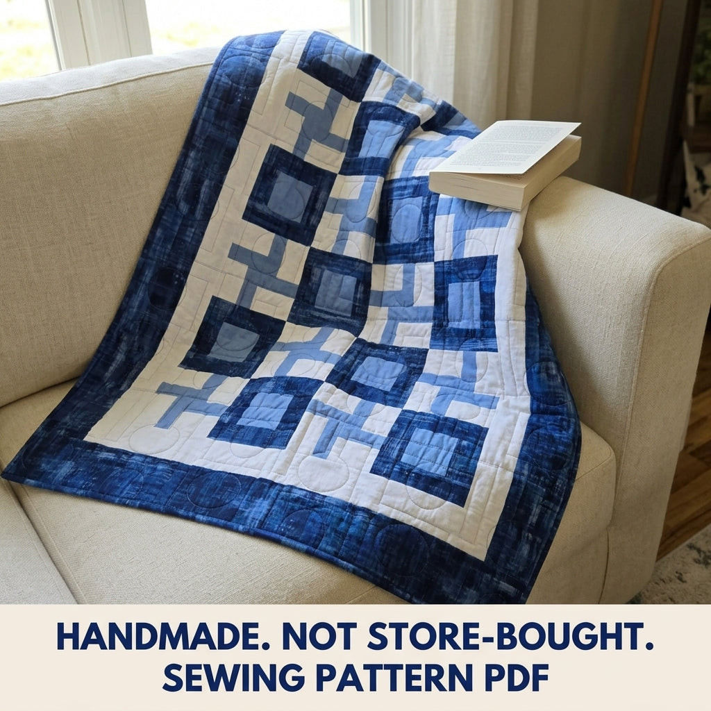 Blue Box and Cross Quilt Sewing Pattern PDF – Easy Two Block Checkerboard Quilt