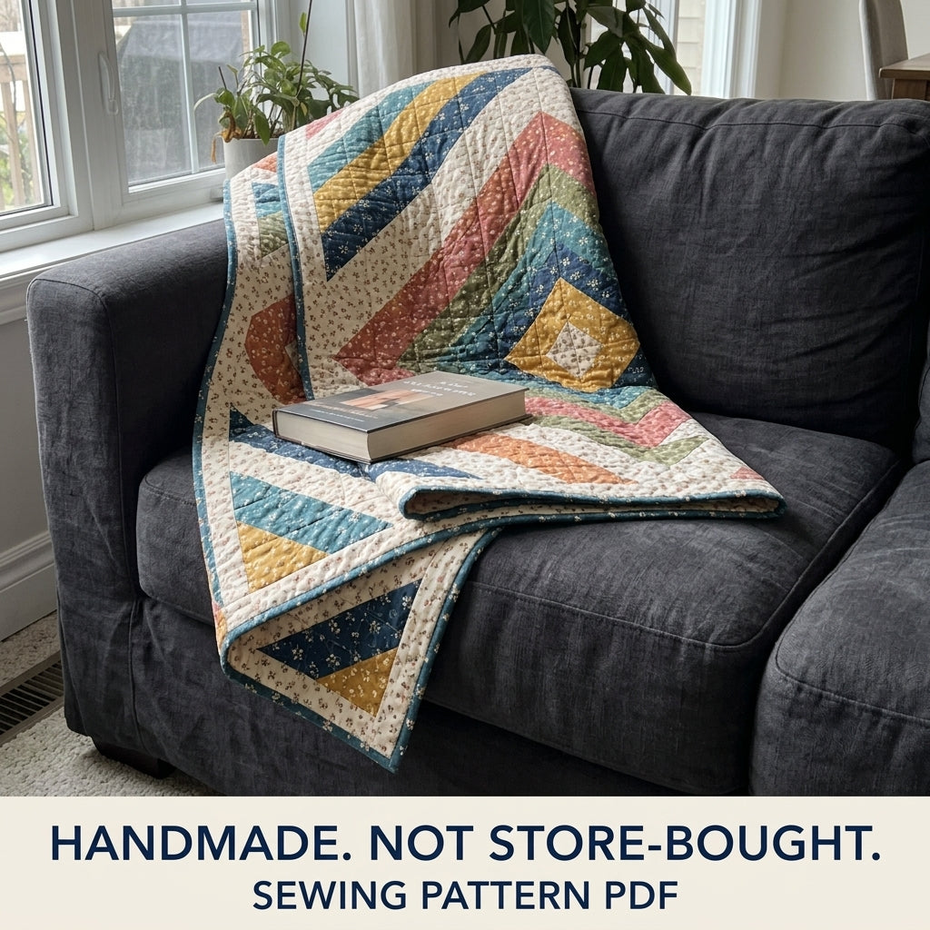 Diamond Medallion Quilt Pattern PDF – Concentric Diamond Strip Throw Quilt