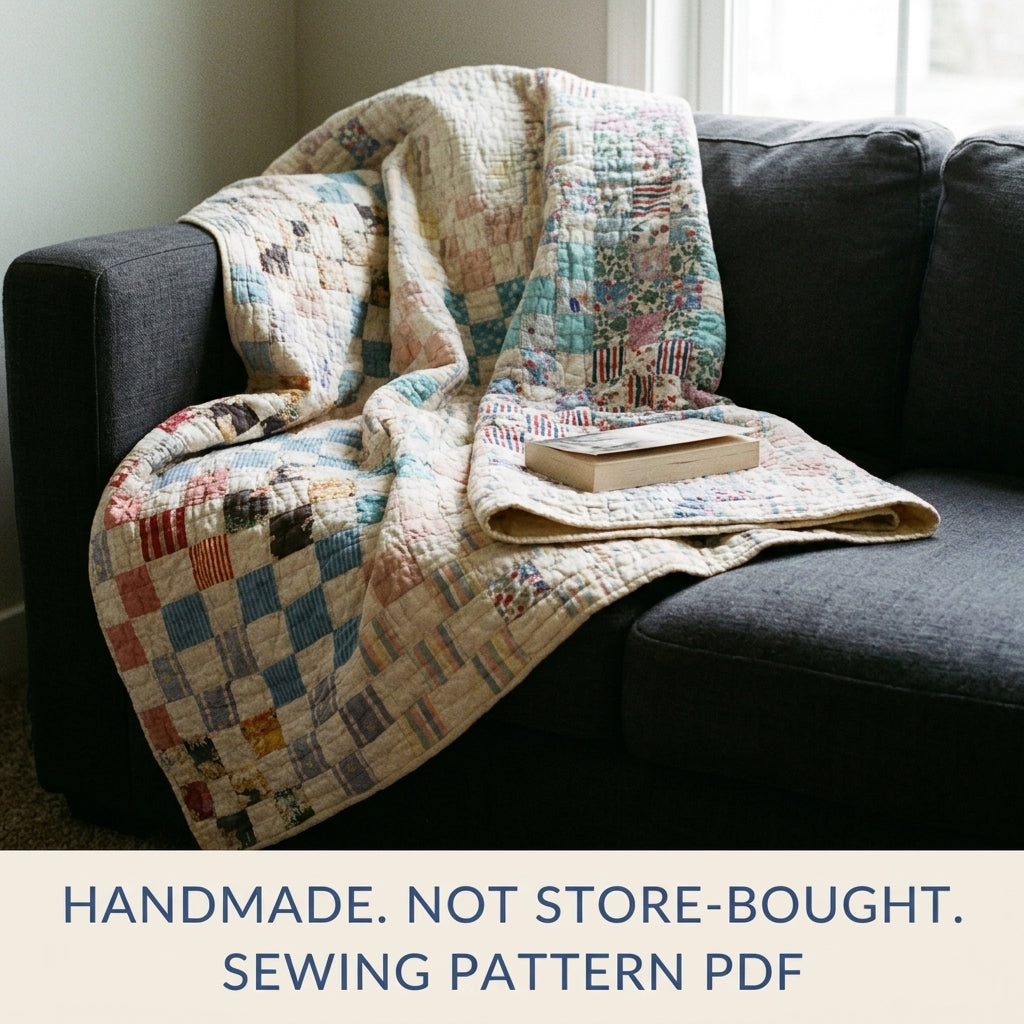 Vintage Postage Stamp Quilt Sewing Pattern PDF – Scrappy Vintage Checkerboard Quilt