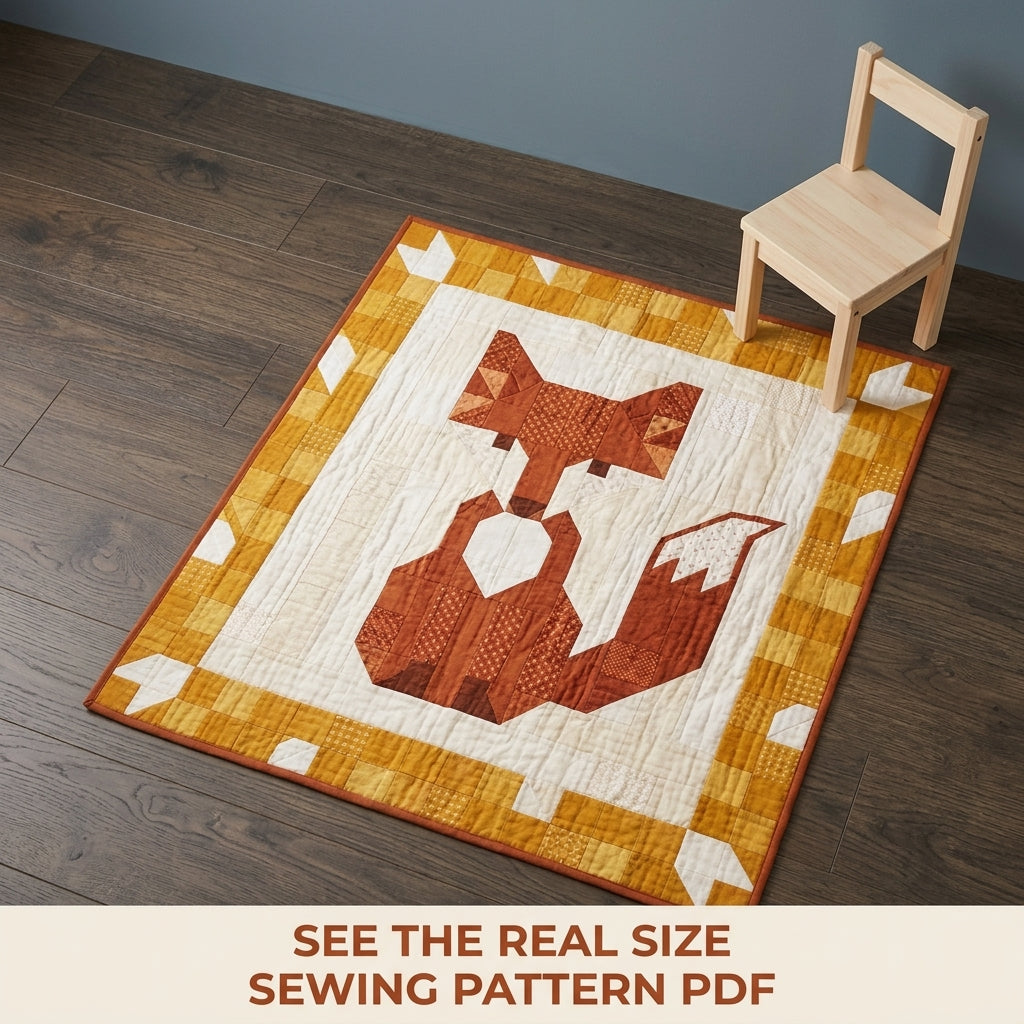 Fox Baby Quilt Pattern PDF – Woodland Pieced Nursery Quilt with Mustard Border