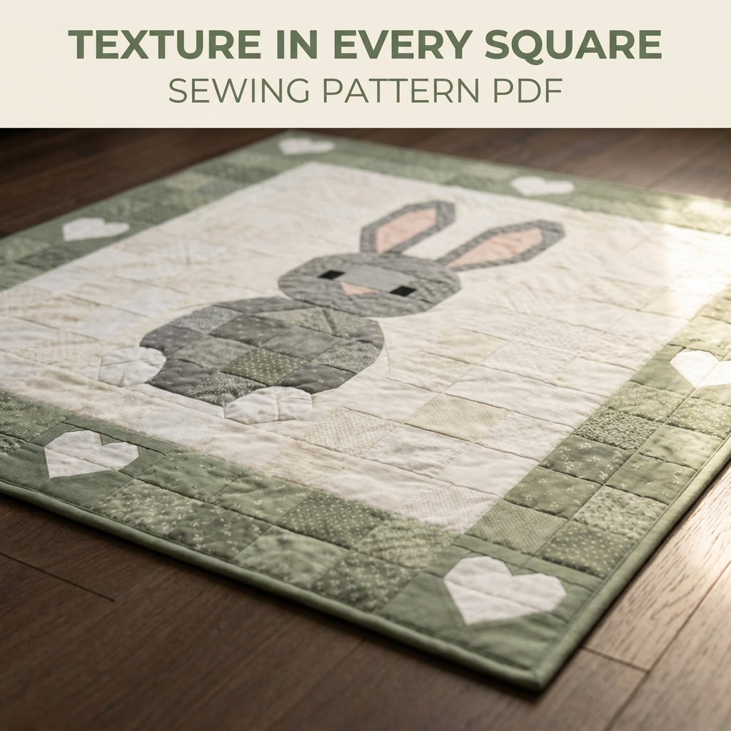 Bunny Baby Quilt Pattern PDF – Pieced Nursery Quilt with Heart Border