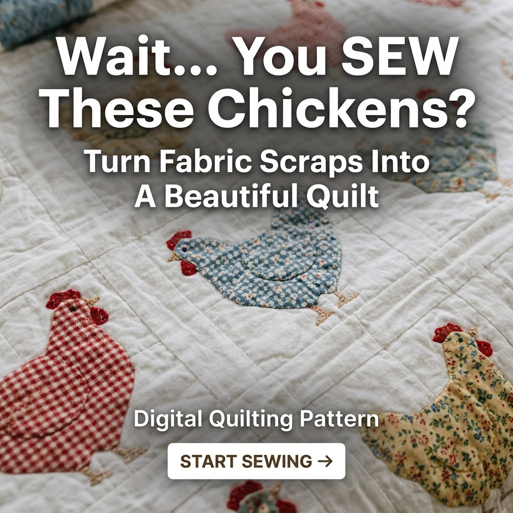Chicken Quilt Pattern | Appliqué Hen Block Quilt in Gingham & Calico | Beginner Farmhouse Quilt | PDF Instant Download