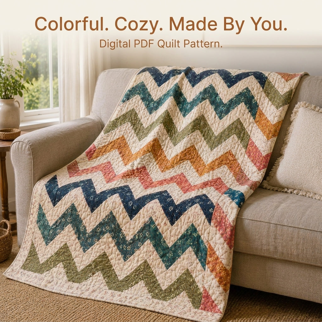 Chevron Quilt Pattern — Zigzag Throw Quilt in 4 Sizes, Half-Square Triangles, Beginner Friendly, PDF Download