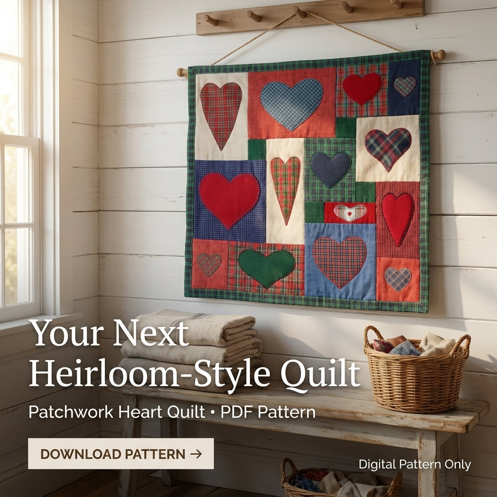 Plaid Heart Appliqué Quilt Pattern – Cozy Patchwork Wall Hanging