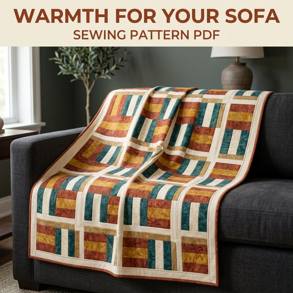 Modern Woven Quilt Pattern PDF – Basket Weave Strip Throw Quilt in Rust, Gold and Teal