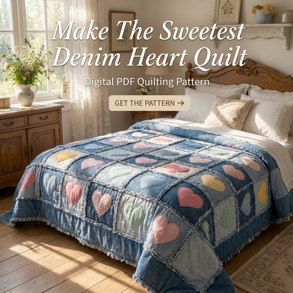 Denim Heart Rag Quilt Pattern โ Upcycled Jeans Patchwork Quilt