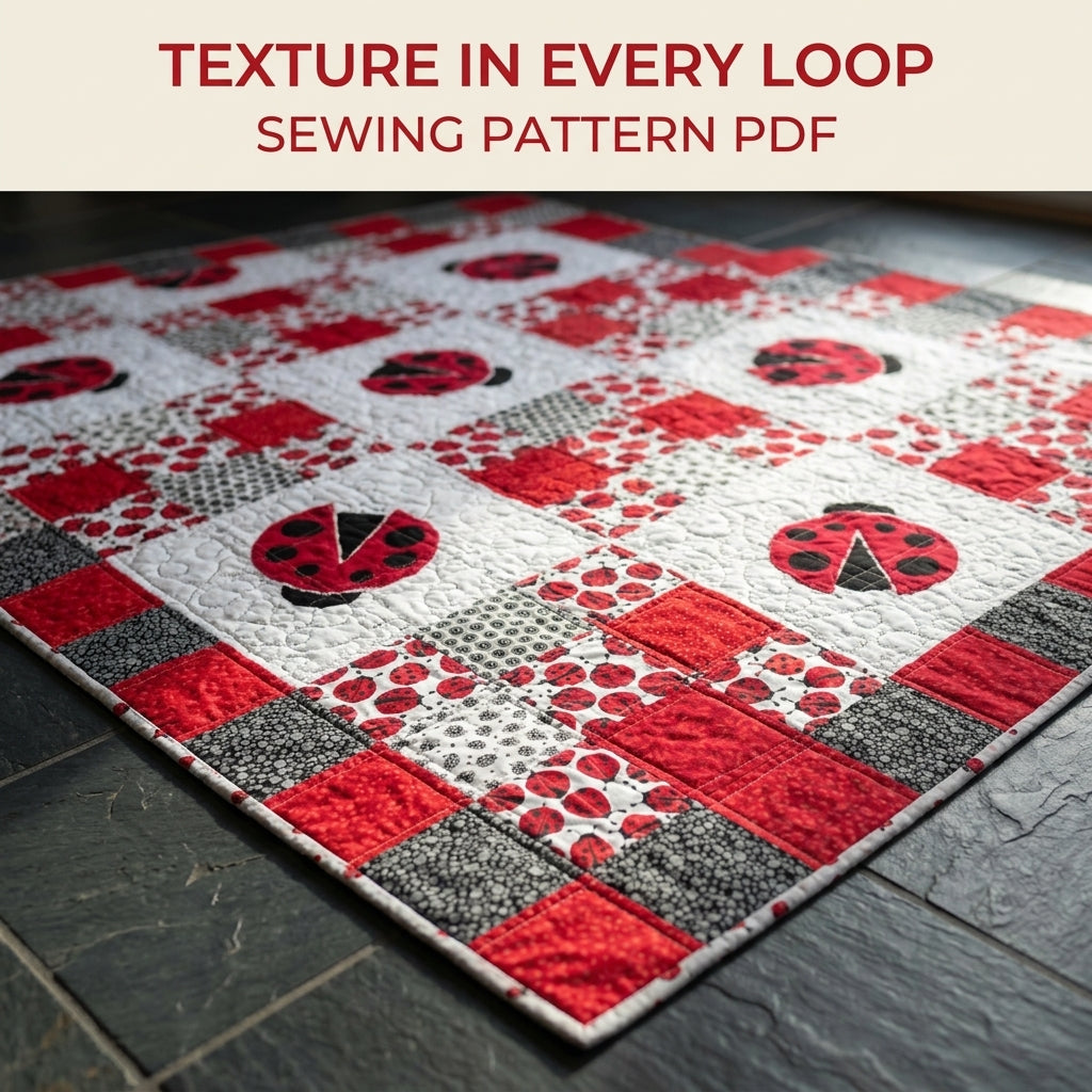 Scrappy Ladybug Patchwork Quilt Sewing Pattern PDF – Red and White Appliqué Quilt