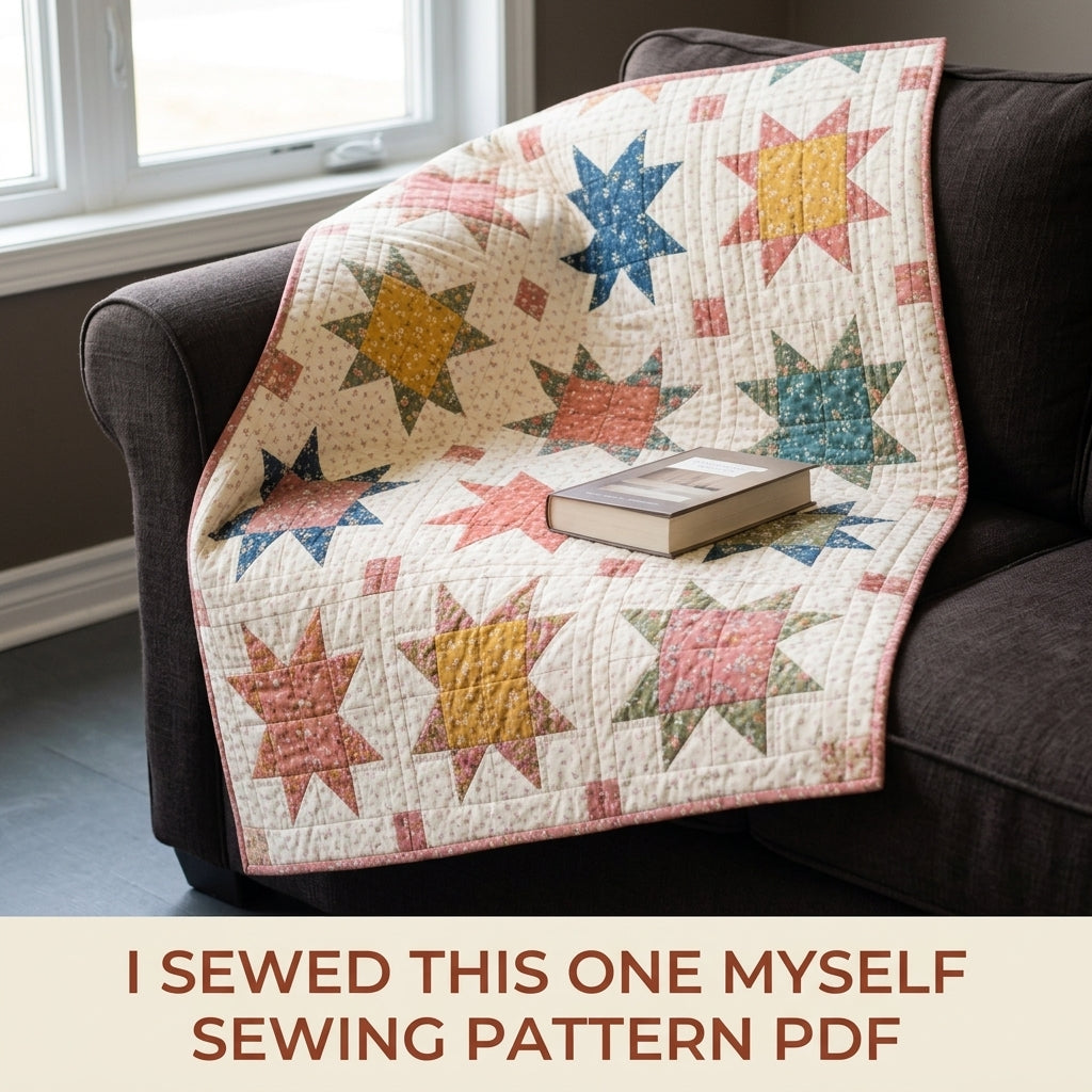 Scrappy Sawtooth Star Quilt Pattern PDF – Star Throw Quilt with Sashing and Cornerstones