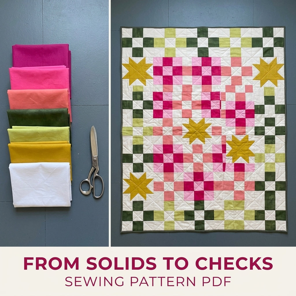 Checkerboard Star Quilt Pattern PDF – Modern Pink and Green Squares Throw Quilt