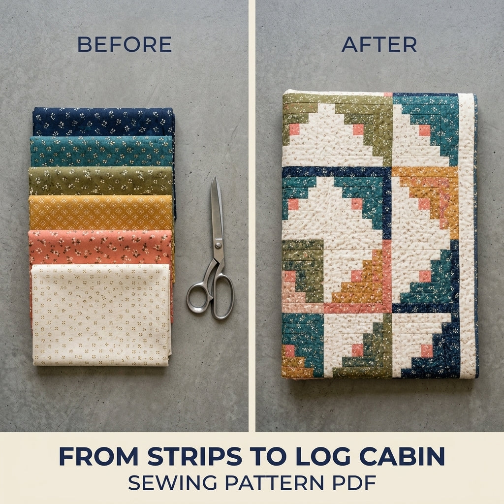Log Cabin Quilt Pattern PDF – Traditional Strip Pieced Throw Quilt