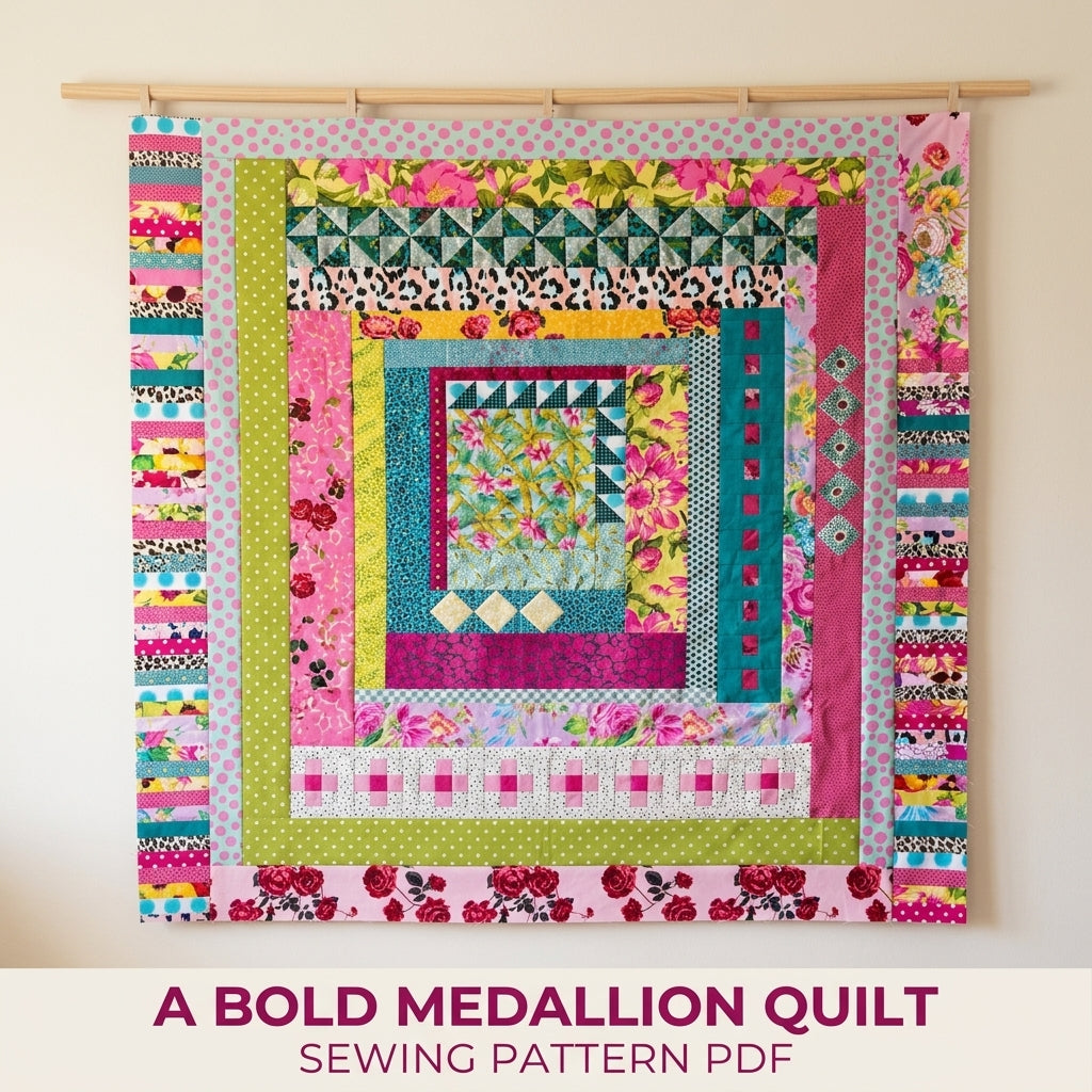 Bold Medallion Round Quilt Pattern PDF – Maximalist Scrappy Medallion Quilt