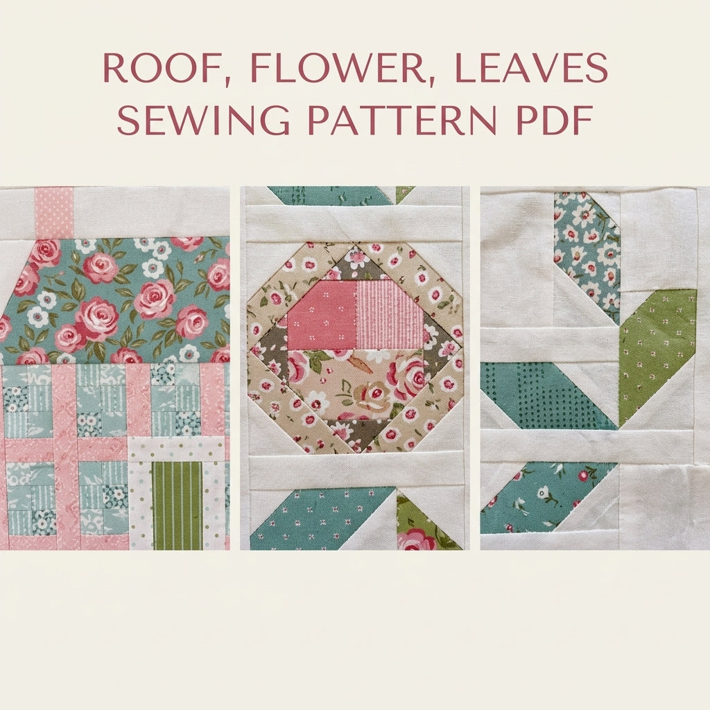 Cottage Garden Quilt Pattern PDF – Column Flower Quilt with Pieced House Block