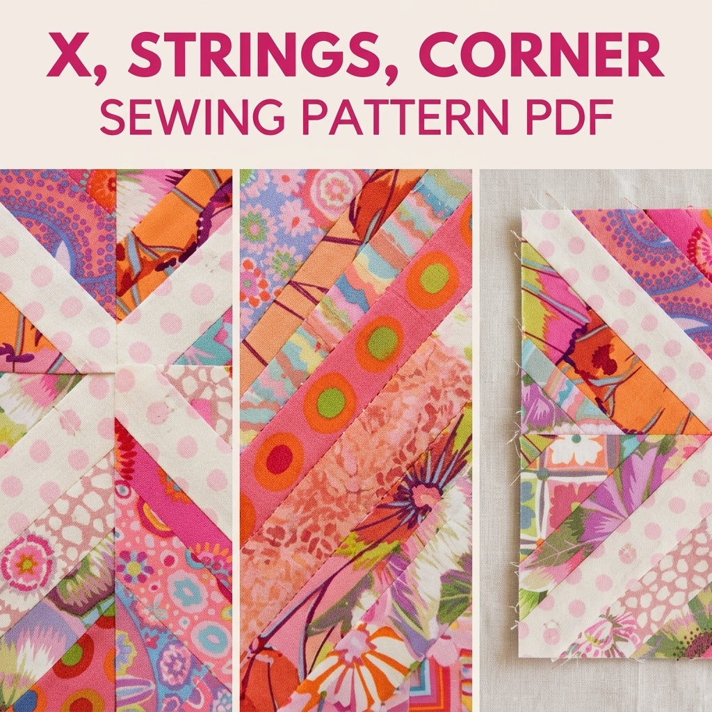 Pink String X Quilt Pattern PDF – Scrappy String Pieced Quilt with Polka Dot Strips
