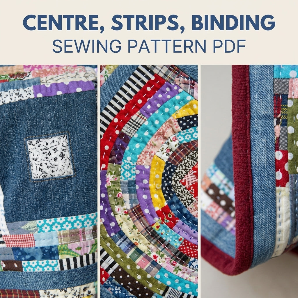 Scrappy Denim Square Quilt Sewing Pattern PDF – Upcycled Jeans Log Cabin Quilt