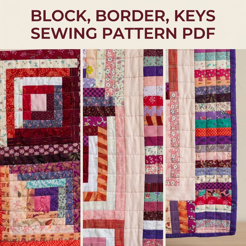 Scrappy Log Cabin Piano Key Quilt Sewing Pattern PDF – Square Throw Quilt