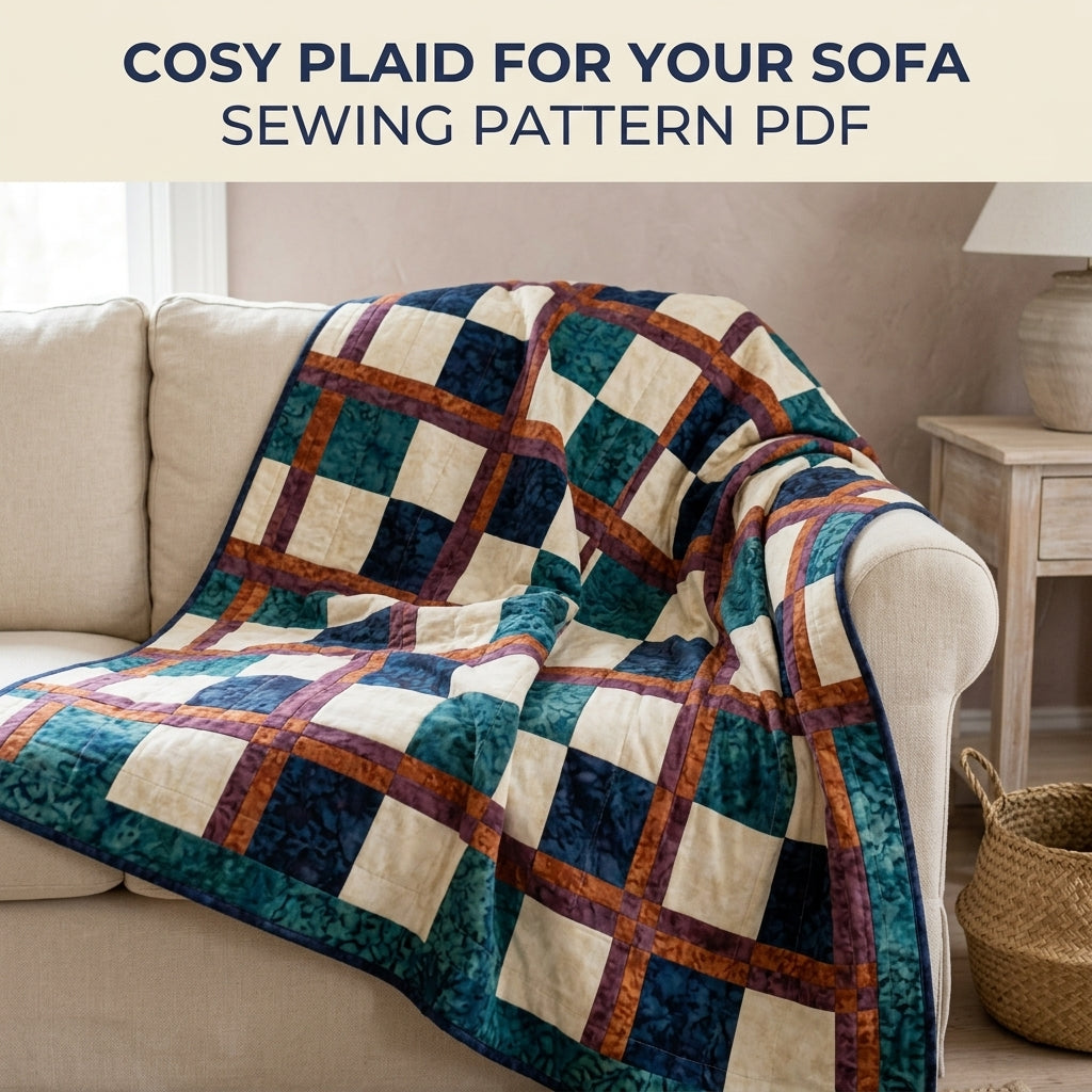 Modern Tartan Quilt Pattern PDF – Plaid Throw Quilt with Squares and Double Sashing