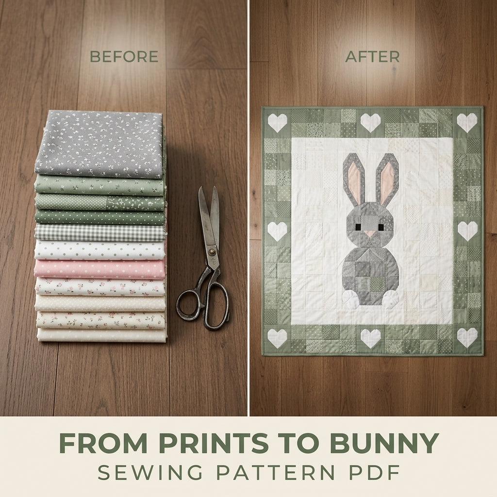 Bunny Baby Quilt Pattern PDF – Pieced Nursery Quilt with Heart Border