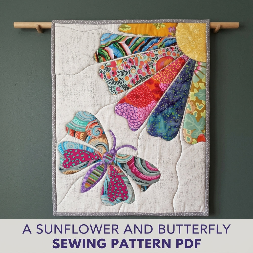 Sunflower Butterfly Mini Quilt Sewing Pattern PDF – Appliqué Wall Quilt