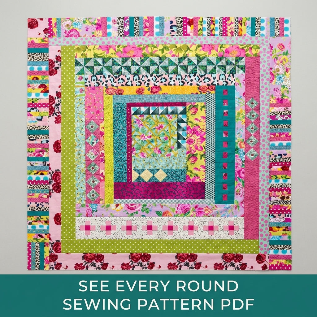 Medallion Strip Quilt Sewing Pattern PDF – Bright Round by Round Quilt
