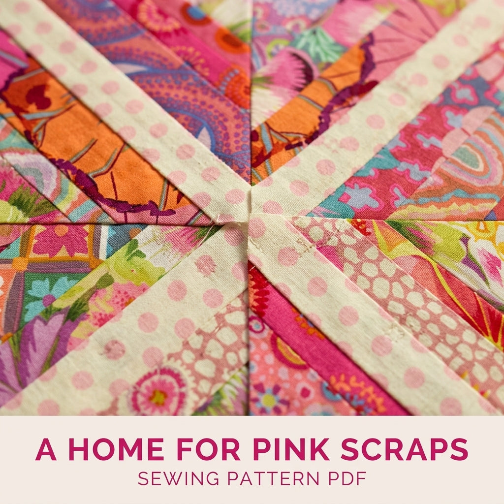 Pink String X Quilt Pattern PDF – Scrappy String Pieced Quilt with Polka Dot Strips