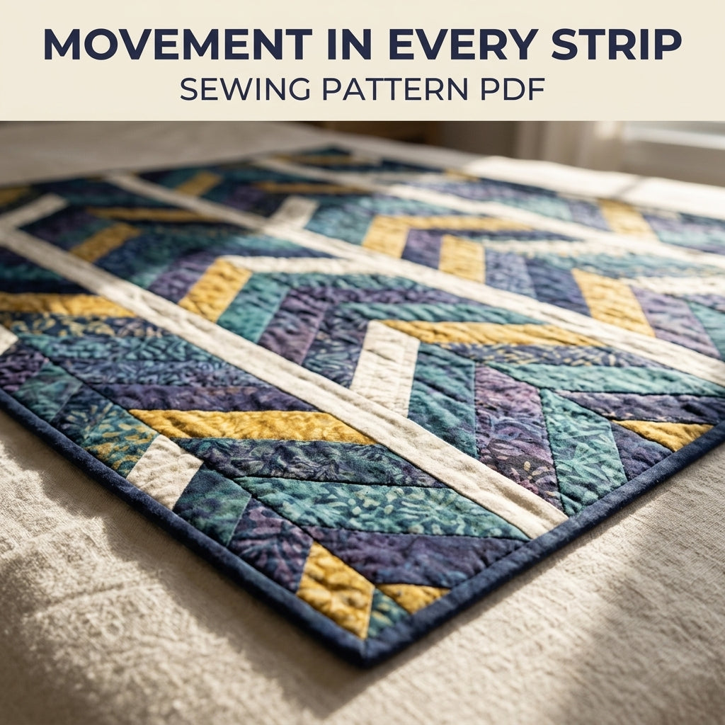 Modern Herringbone Quilt Pattern PDF – Strip Pieced Throw Quilt with Batik Chevrons