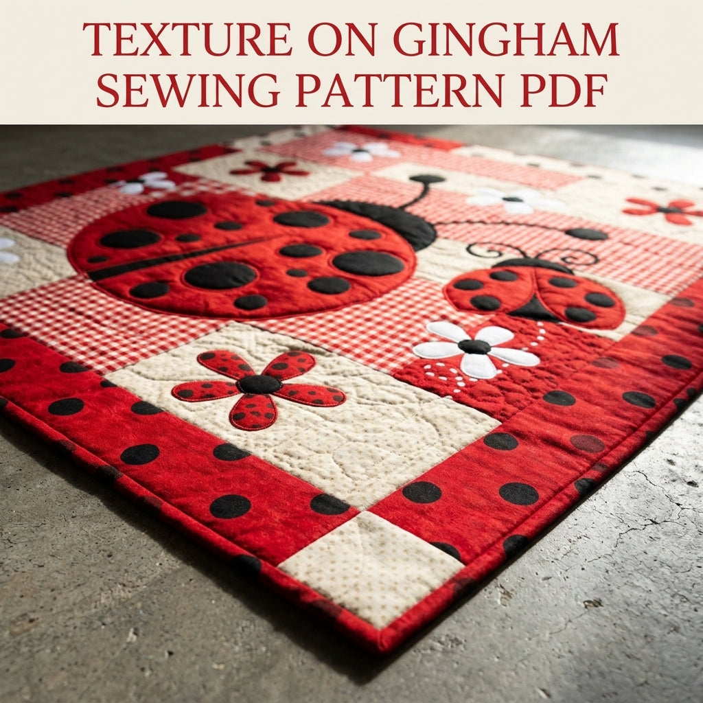 Big Ladybug Gingham Quilt Sewing Pattern PDF – Appliqué Baby Quilt