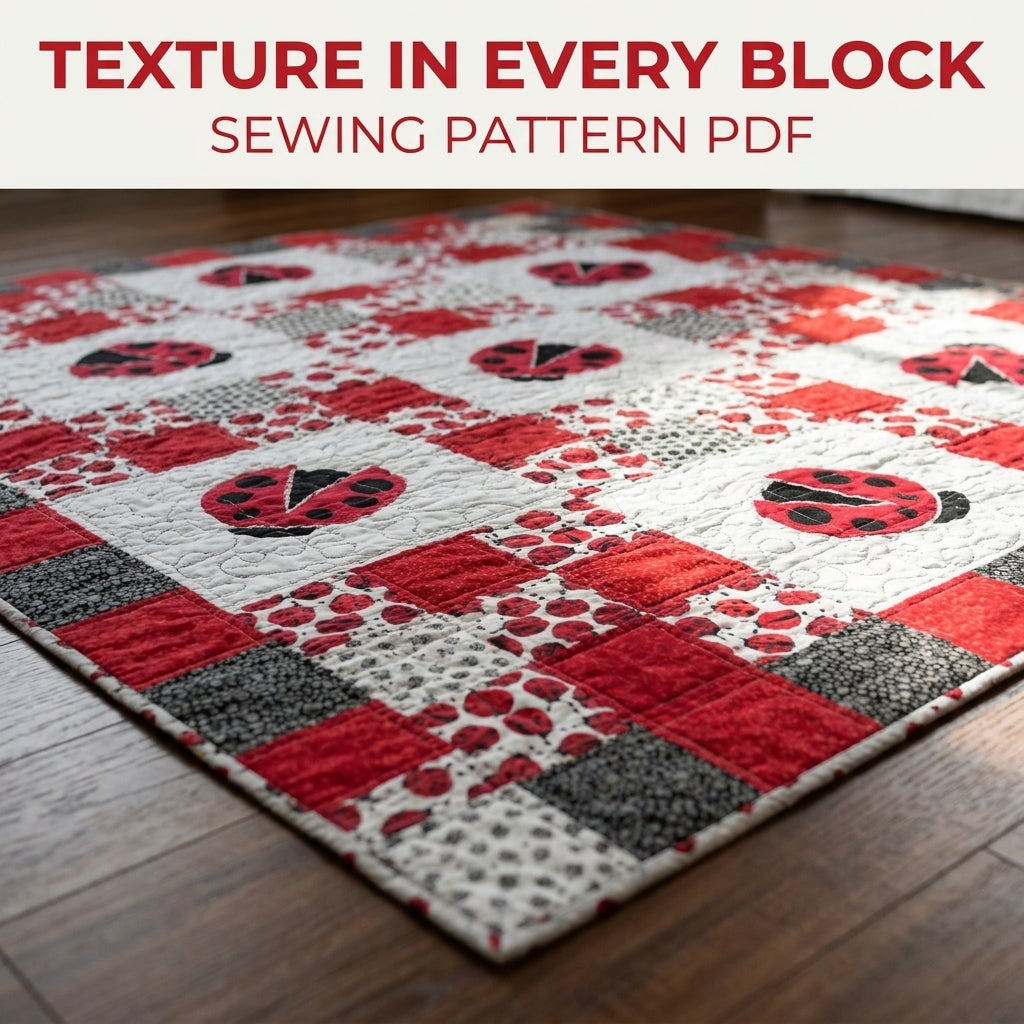 Ladybug Patchwork Quilt Sewing Pattern PDF – Appliqué Ladybug Squares Quilt