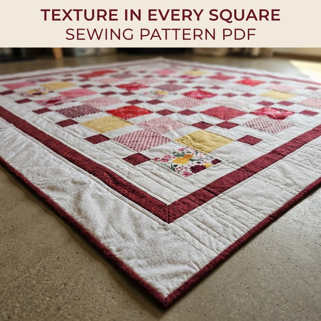 Burgundy Steps Squares Quilt Sewing Pattern PDF – Big Print Squares with Stepping Cornerstones