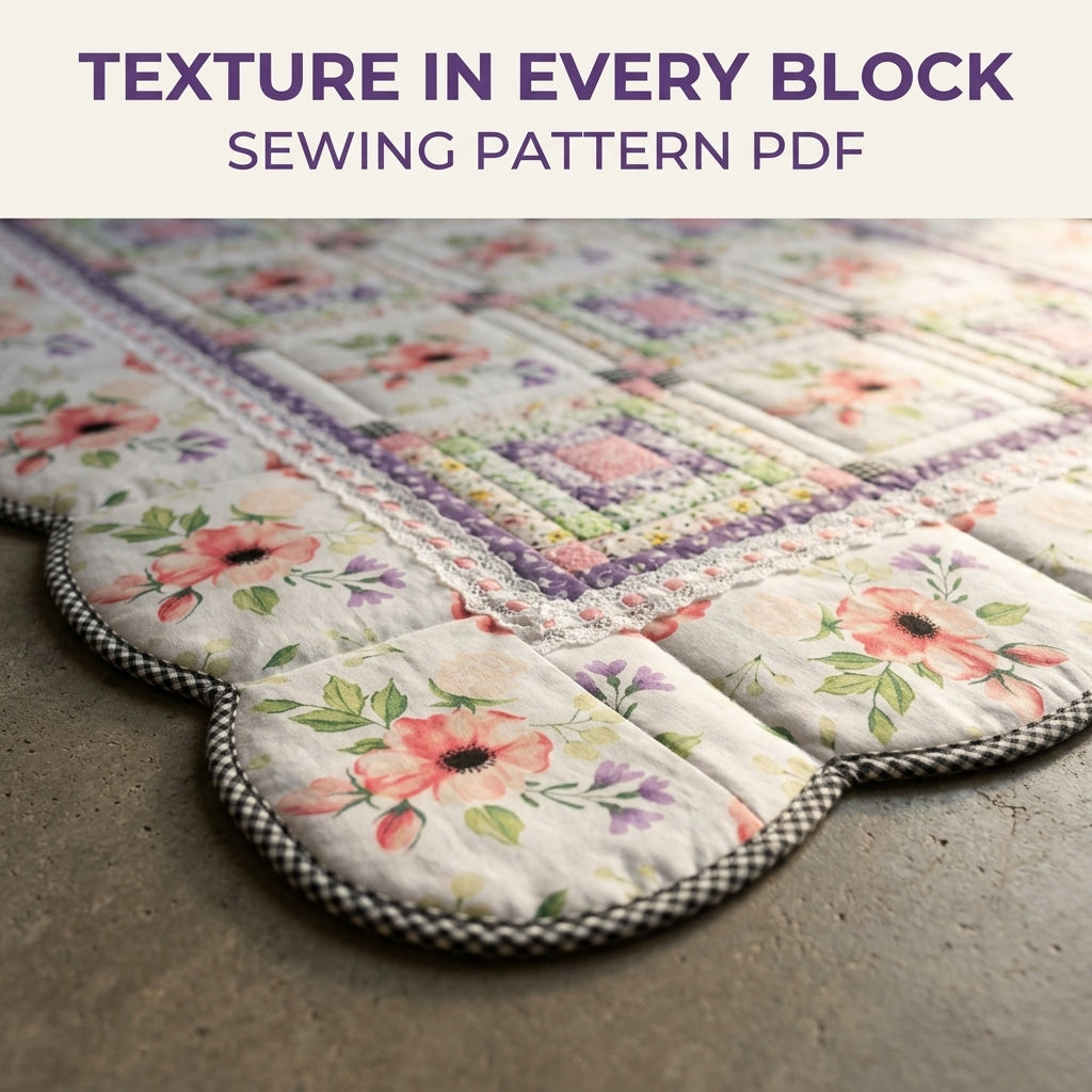 Scalloped Floral Border Quilt Pattern PDF – Romantic Quilt with Lace and Gingham Binding