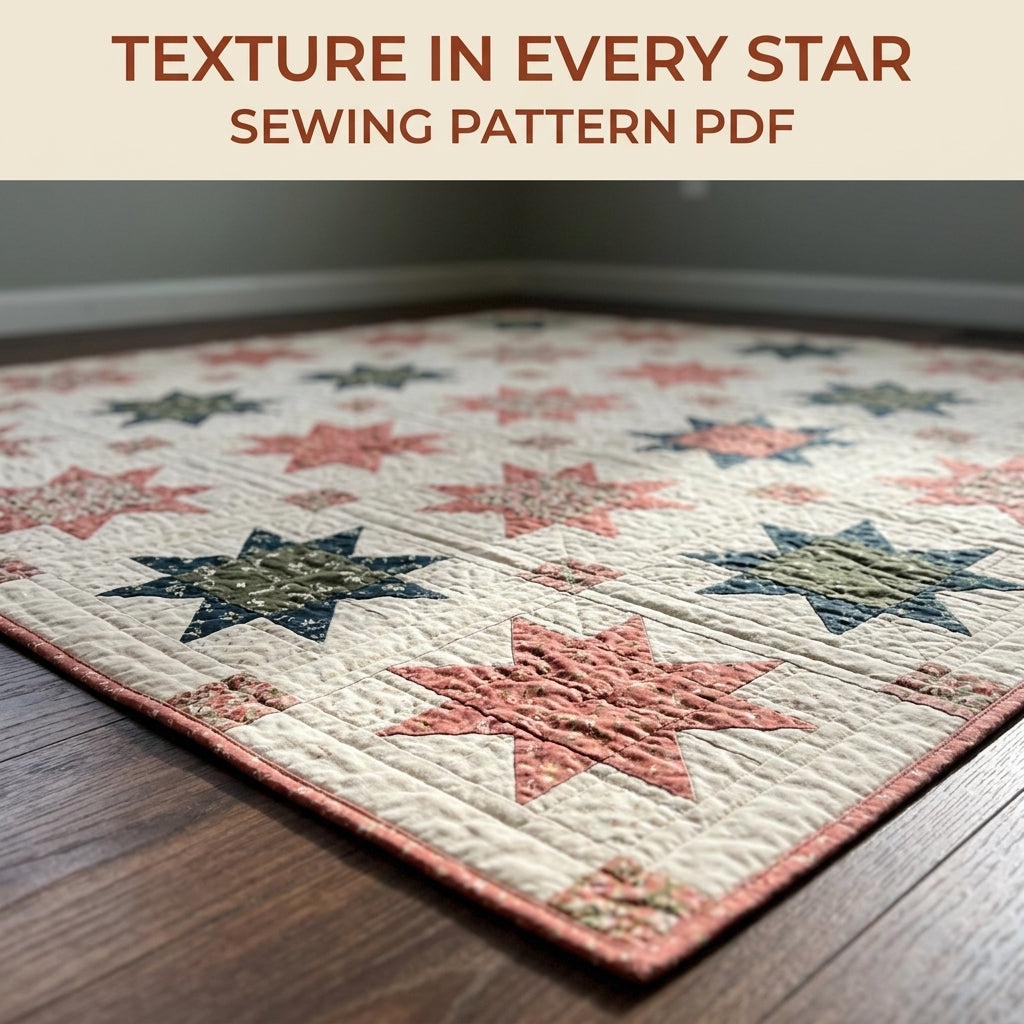 Sawtooth Star Quilt Pattern PDF – Traditional Star Throw Quilt with Sashing and Cornerstones