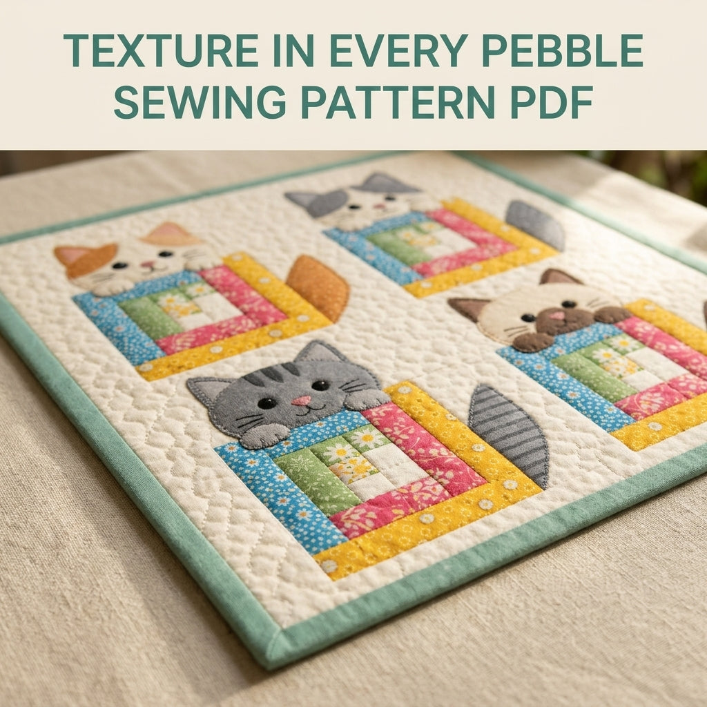 Log Cabin Kitty Mini Quilt Sewing Pattern PDF – Cat Appliqué Wall Quilt