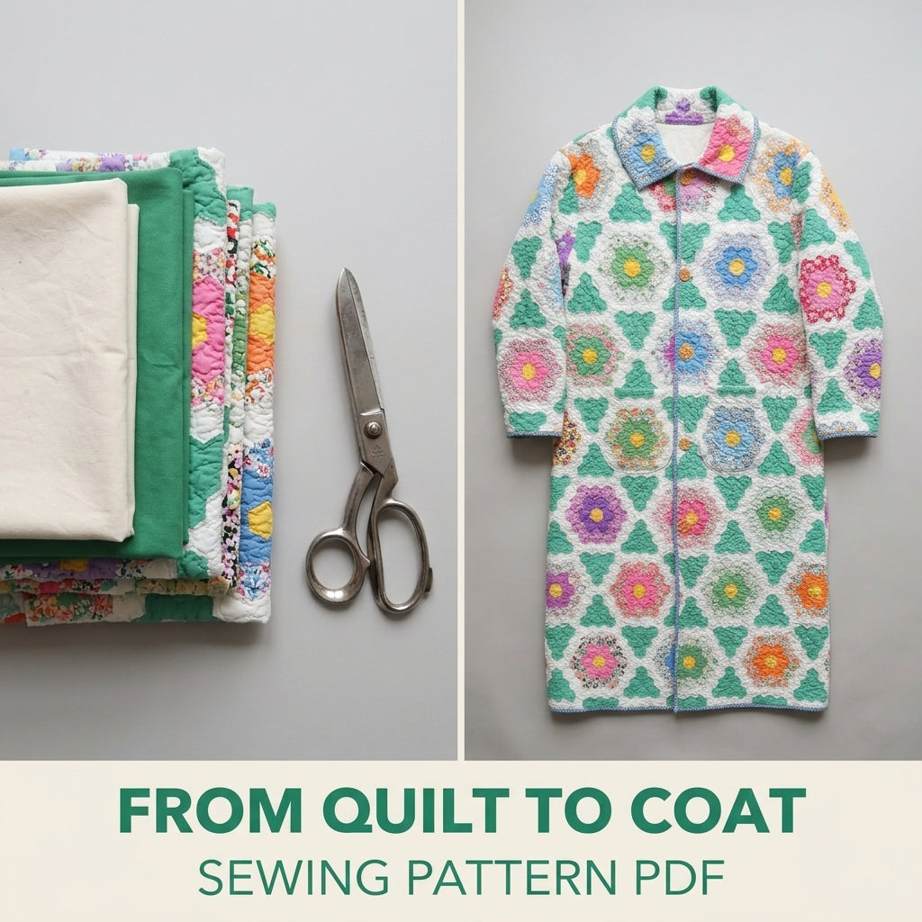 Flower Garden Long Quilt Coat Sewing Pattern PDF – Button Front Coat from a Vintage Quilt