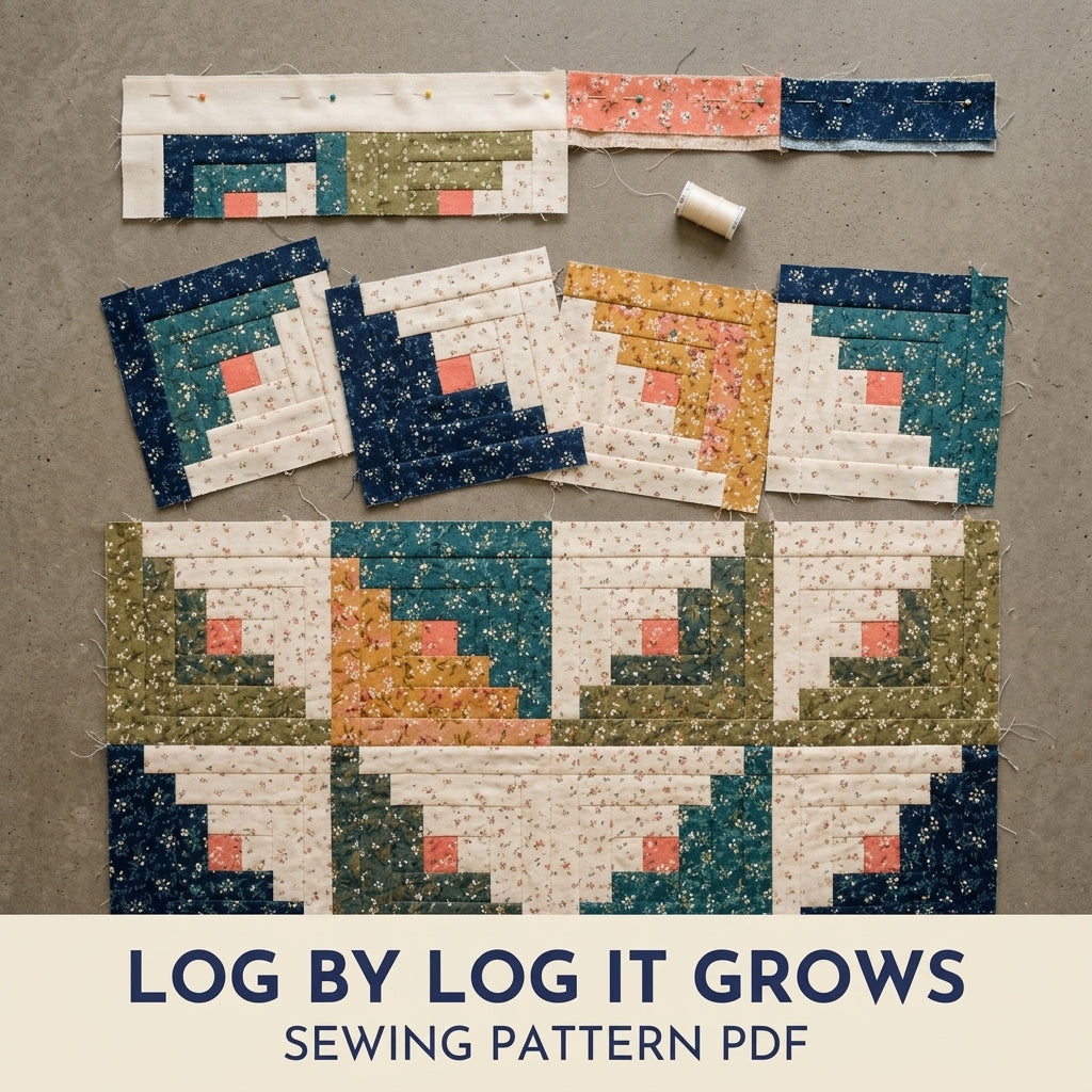 Log Cabin Quilt Pattern PDF – Traditional Strip Pieced Throw Quilt