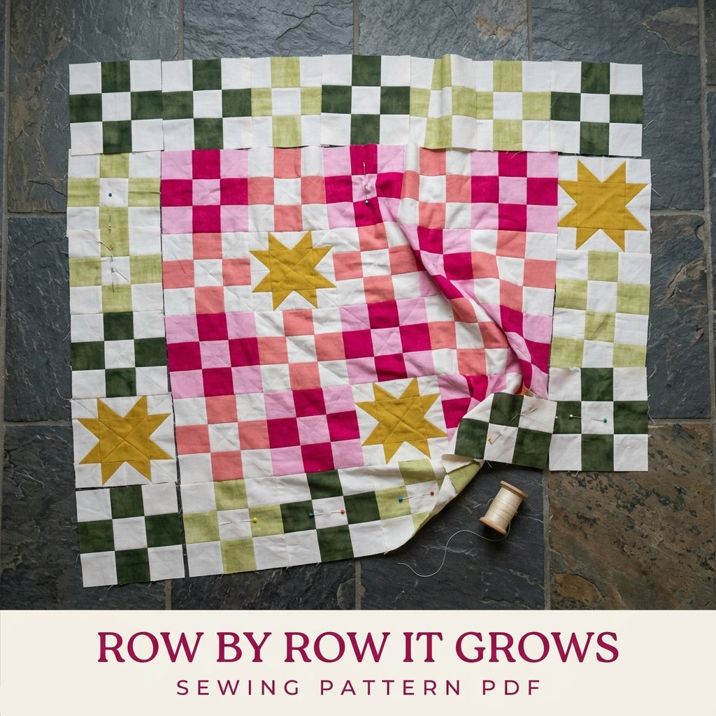 Checkerboard Star Quilt Pattern PDF – Modern Pink and Green Squares Throw Quilt