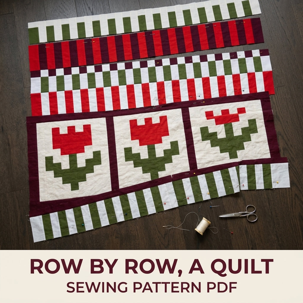Pixel Tulip Stripe Quilt Sewing Pattern PDF – Modern Tulip Quilt with Bar Rows