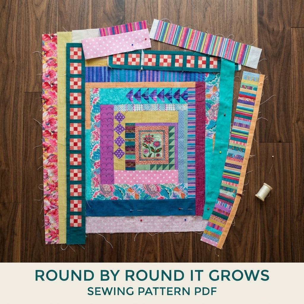 Garden Medallion Strip Quilt Pattern PDF – Improv Medallion Quilt with Pieced Rounds