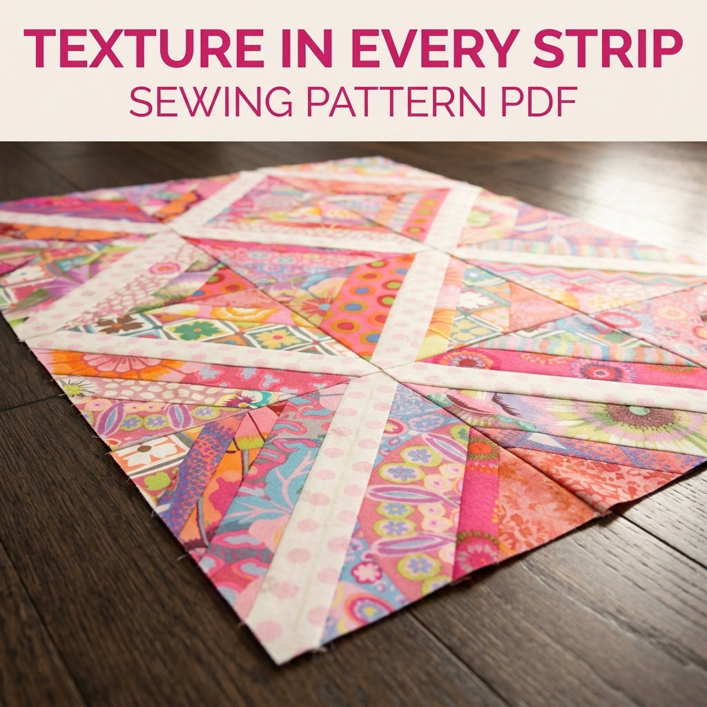 Pink String X Quilt Pattern PDF – Scrappy String Pieced Quilt with Polka Dot Strips