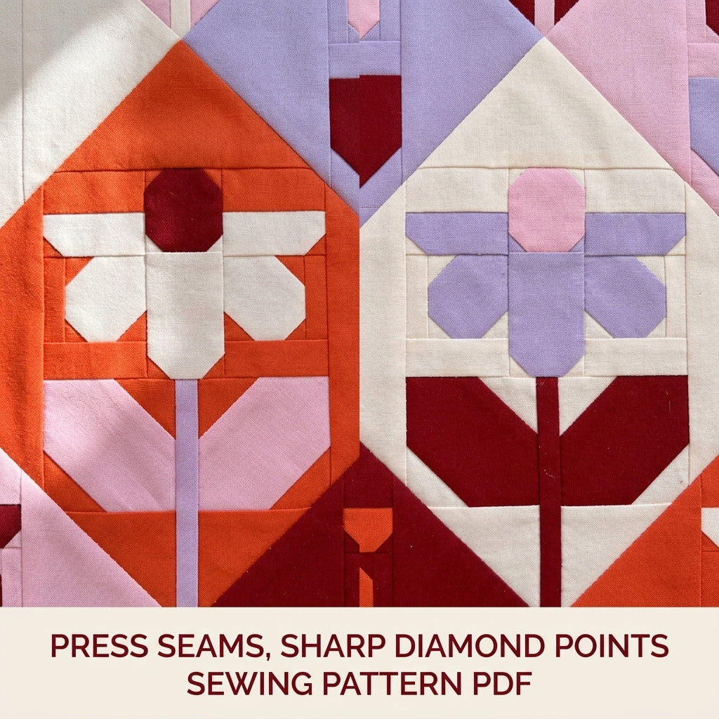 Modern Flower Diamond Quilt Sewing Pattern PDF – On Point Flower Block Quilt