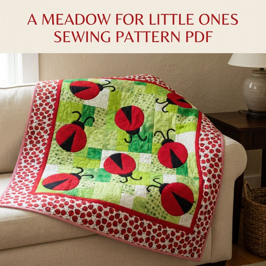 Ladybug Meadow Quilt Sewing Pattern PDF – Appliqué Ladybug Quilt on Green Patchwork