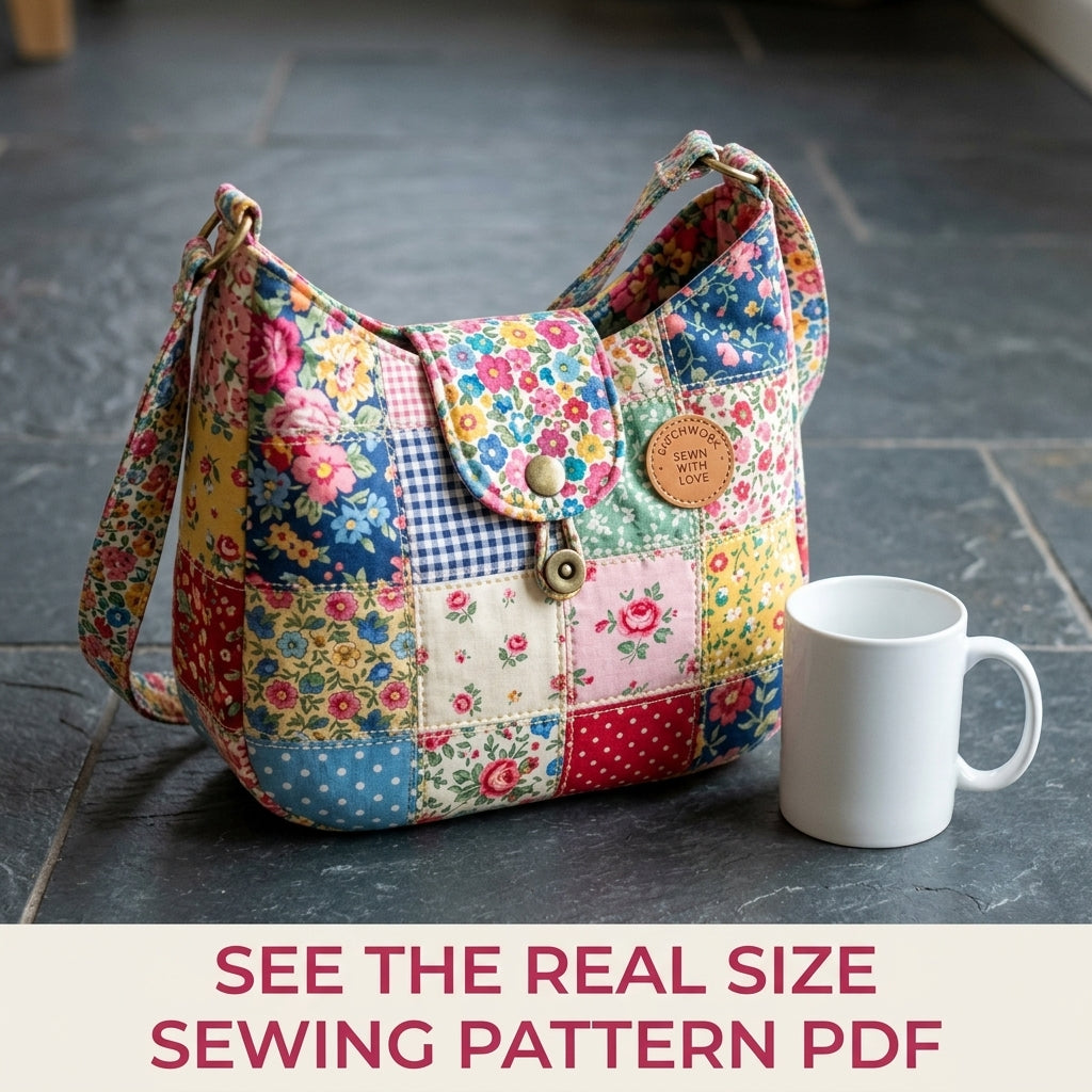 Floral Patchwork Hobo Bag Sewing Pattern PDF – Scrap Quilt Shoulder Bag