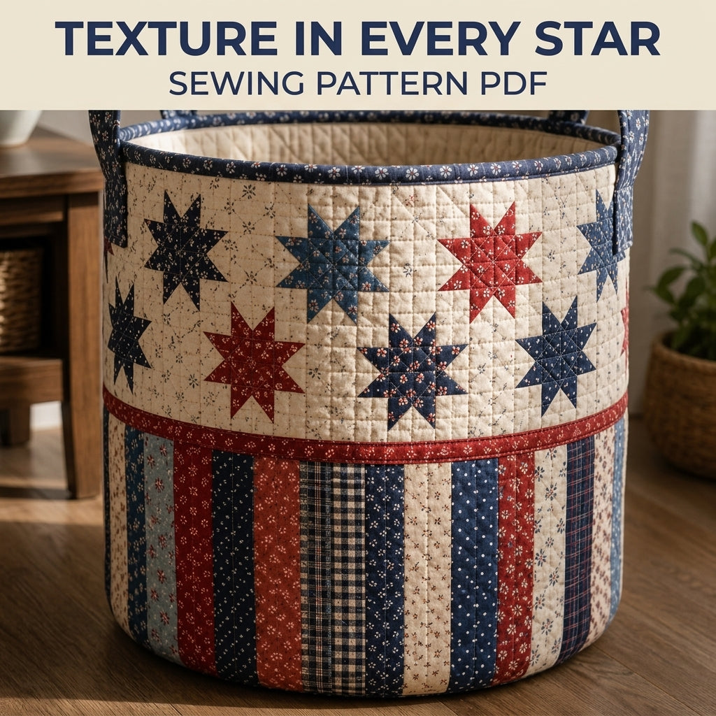 Stars and Stripes Quilted Basket Sewing Pattern PDF – Patchwork Star Storage Basket