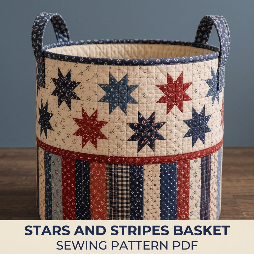 Stars and Stripes Quilted Basket Sewing Pattern PDF – Patchwork Star Storage Basket