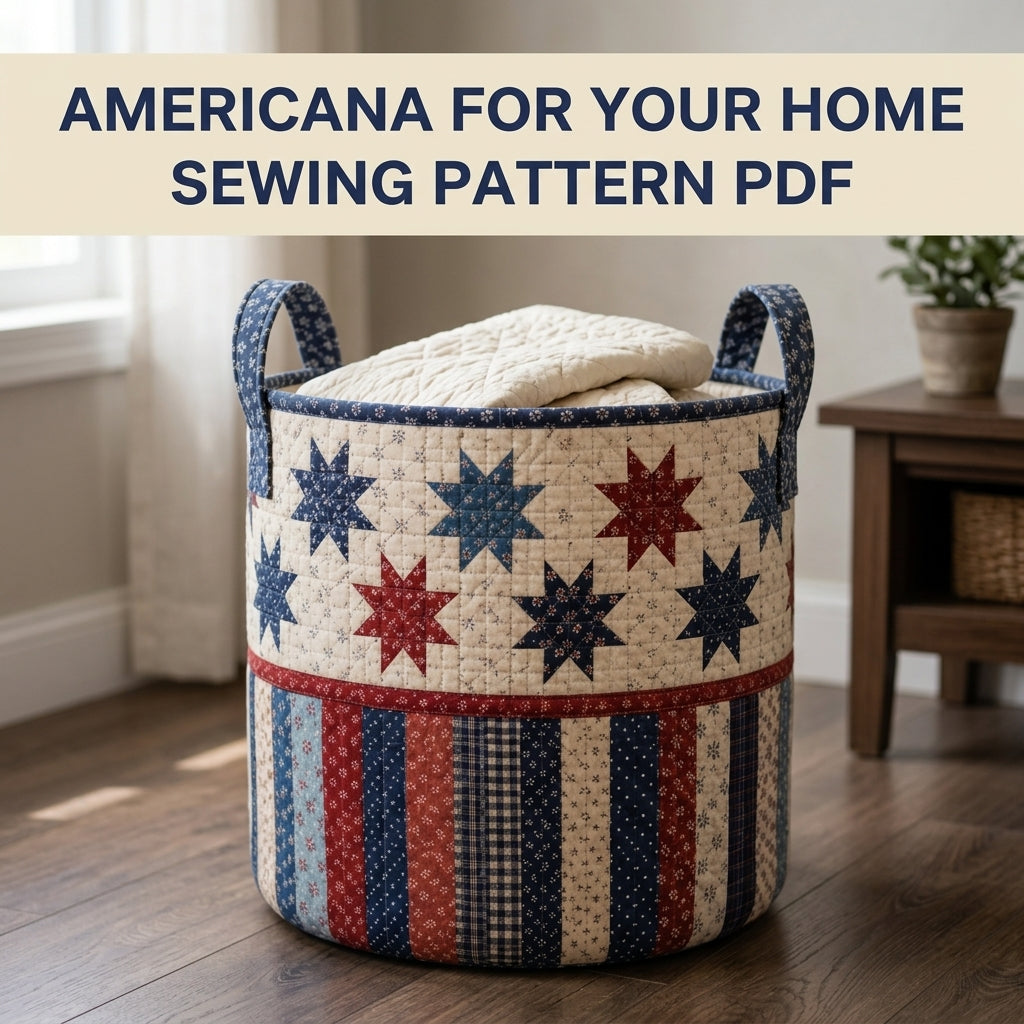 Stars and Stripes Quilted Basket Sewing Pattern PDF – Patchwork Star Storage Basket