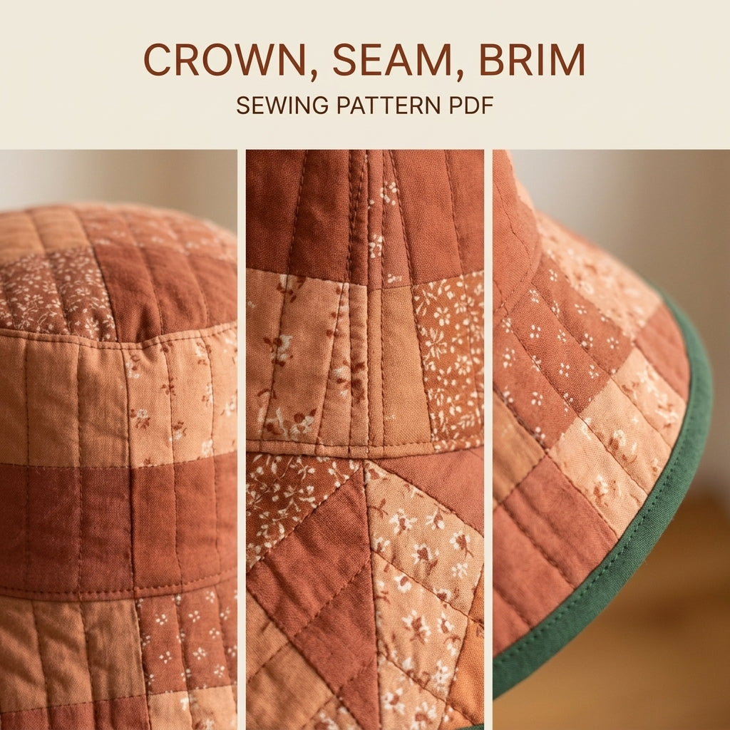 Quilted Bucket Hat Sewing Pattern PDF – Patchwork Quilt Bucket Hat with Bound Brim
