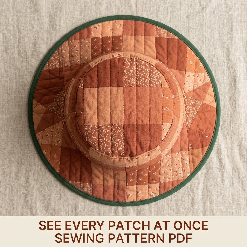 Quilted Bucket Hat Sewing Pattern PDF – Patchwork Quilt Bucket Hat with Bound Brim