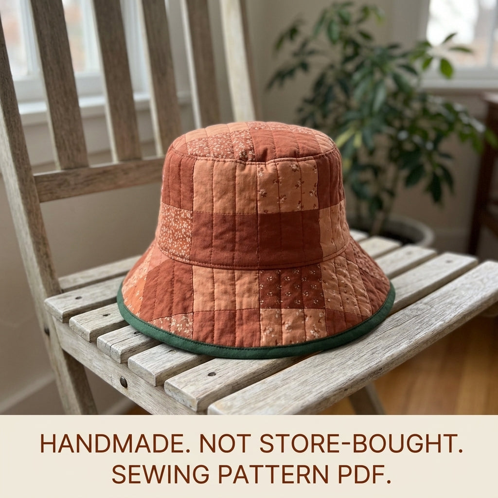 Quilted Bucket Hat Sewing Pattern PDF – Patchwork Quilt Bucket Hat with Bound Brim