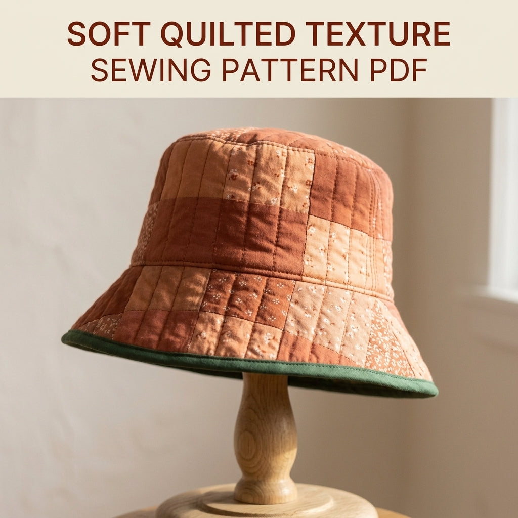 Quilted Bucket Hat Sewing Pattern PDF – Patchwork Quilt Bucket Hat with Bound Brim