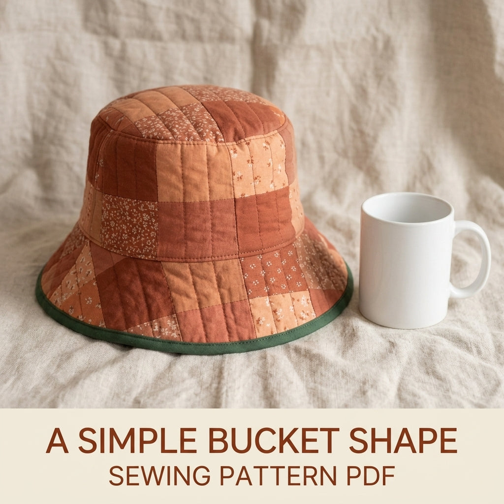Quilted Bucket Hat Sewing Pattern PDF – Patchwork Quilt Bucket Hat with Bound Brim