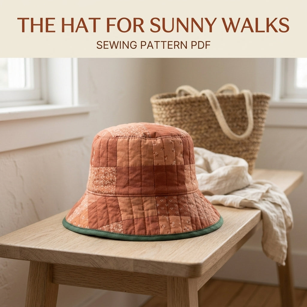 Quilted Bucket Hat Sewing Pattern PDF – Patchwork Quilt Bucket Hat with Bound Brim