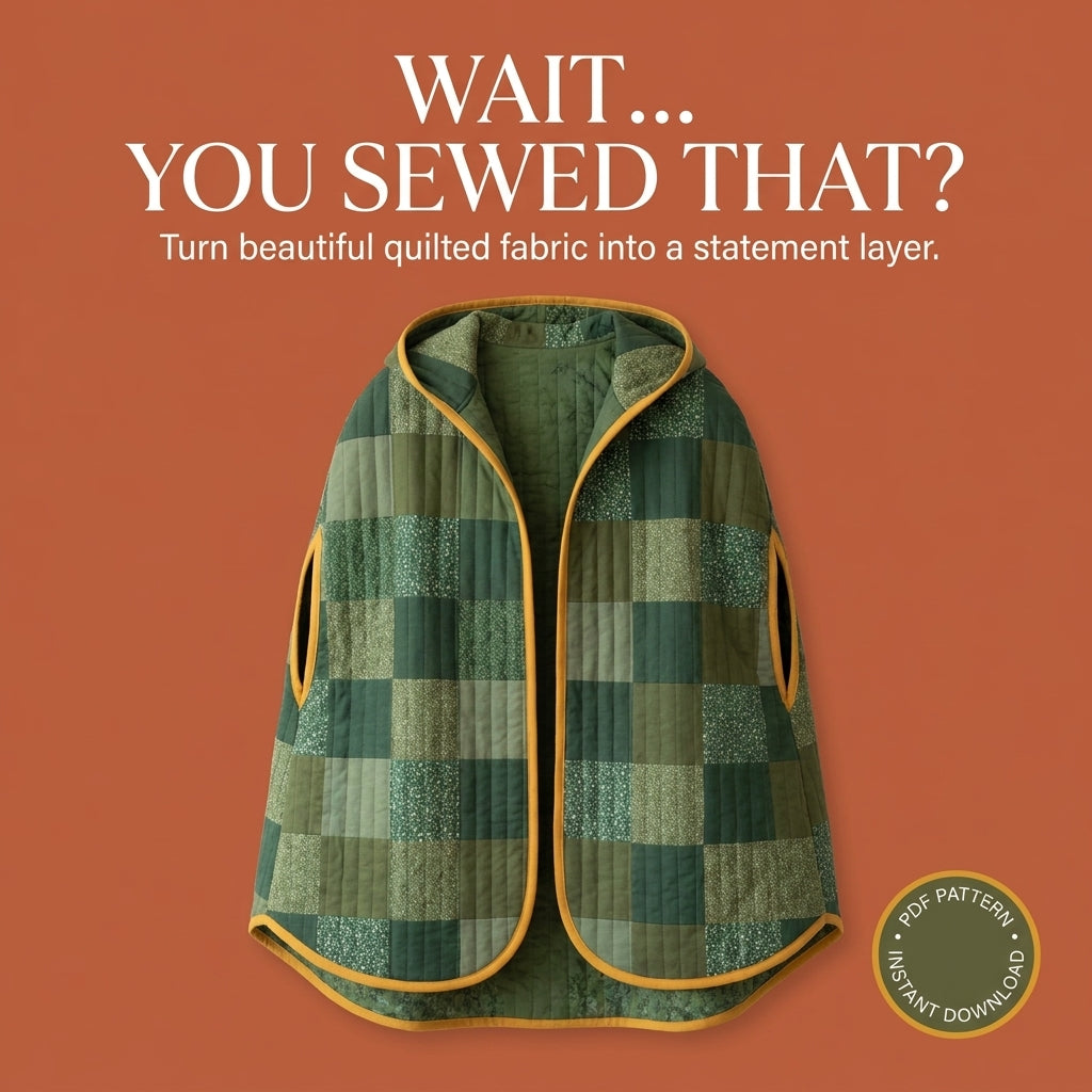 Quilted Cape Sewing Pattern – Hooded Patchwork Cape with Arm Slits